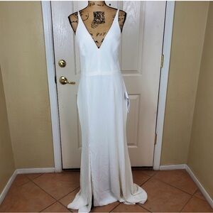 NEW Dress the Population Women's Iris Spaghetti Strap Plunging Long Dress